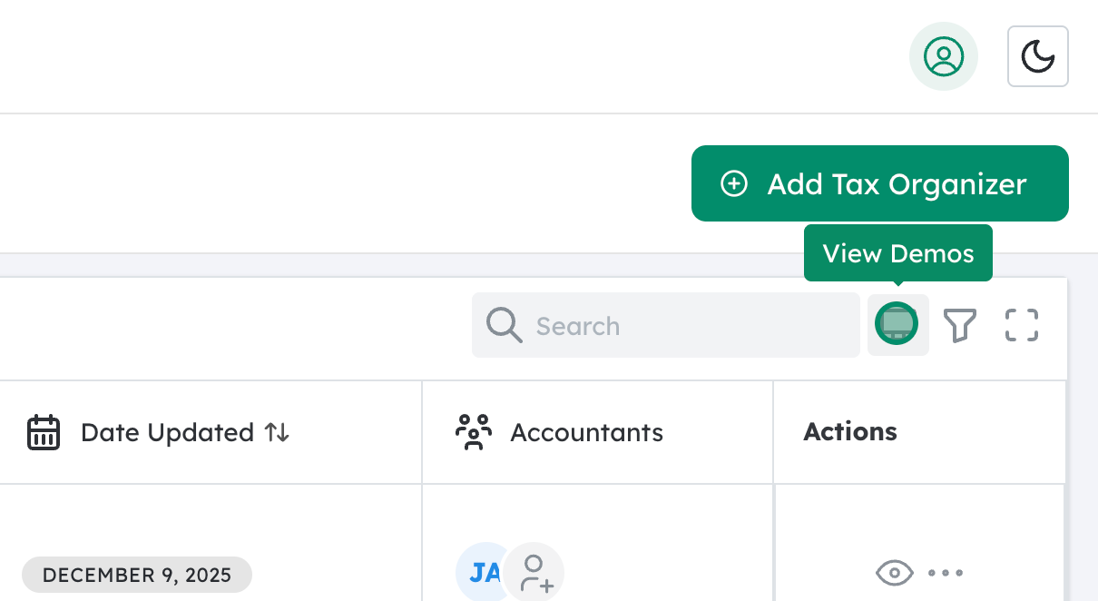 View Demos of Tax Organizers
