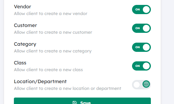 Toggle the fields On or Off