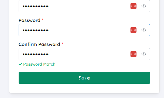 Make sure the new passwords match, then save