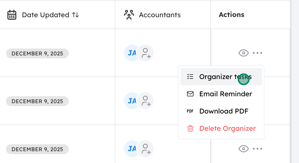View Tax Organizer Tasks