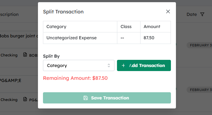 Click on Add Transaction
