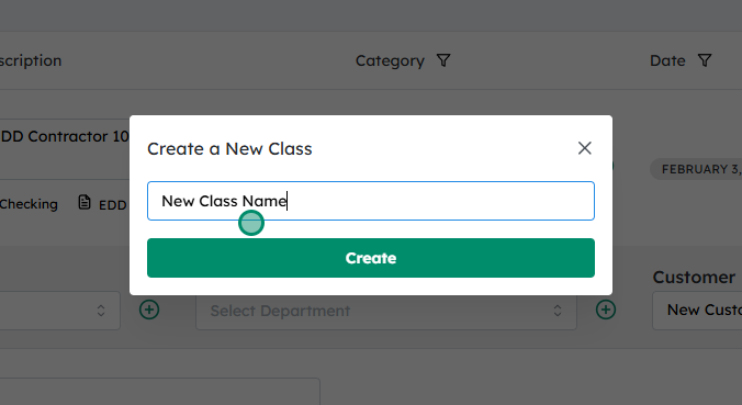 Add in the new class name and click on Create