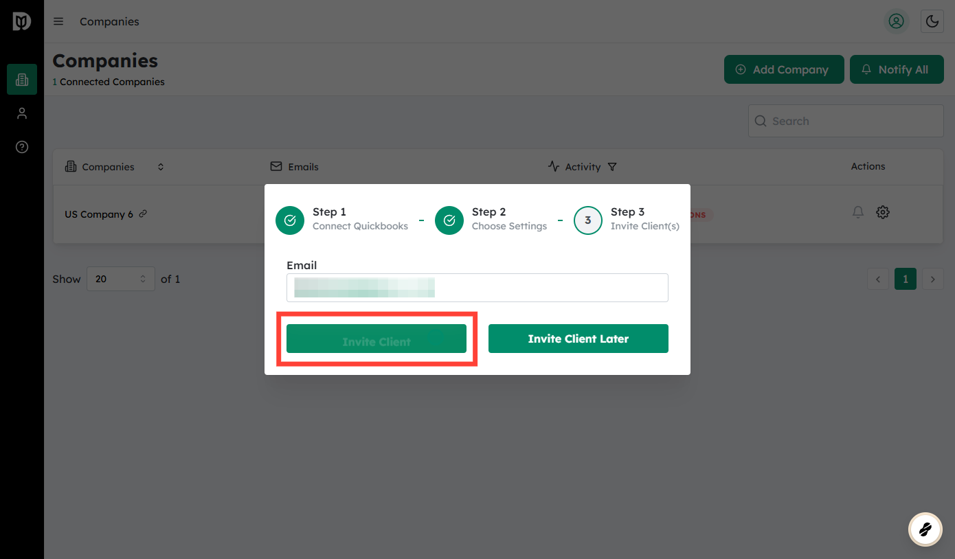 Click on Invite Client