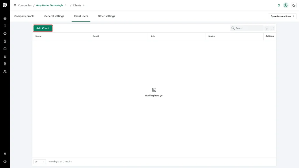 The Add Client button above the client users table