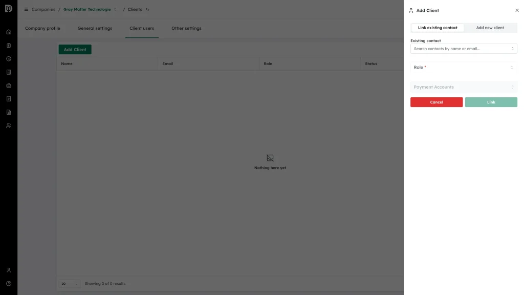 The Add Client drawer
