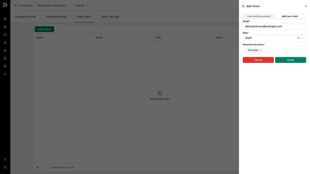 The Payment Accounts field with an account selected