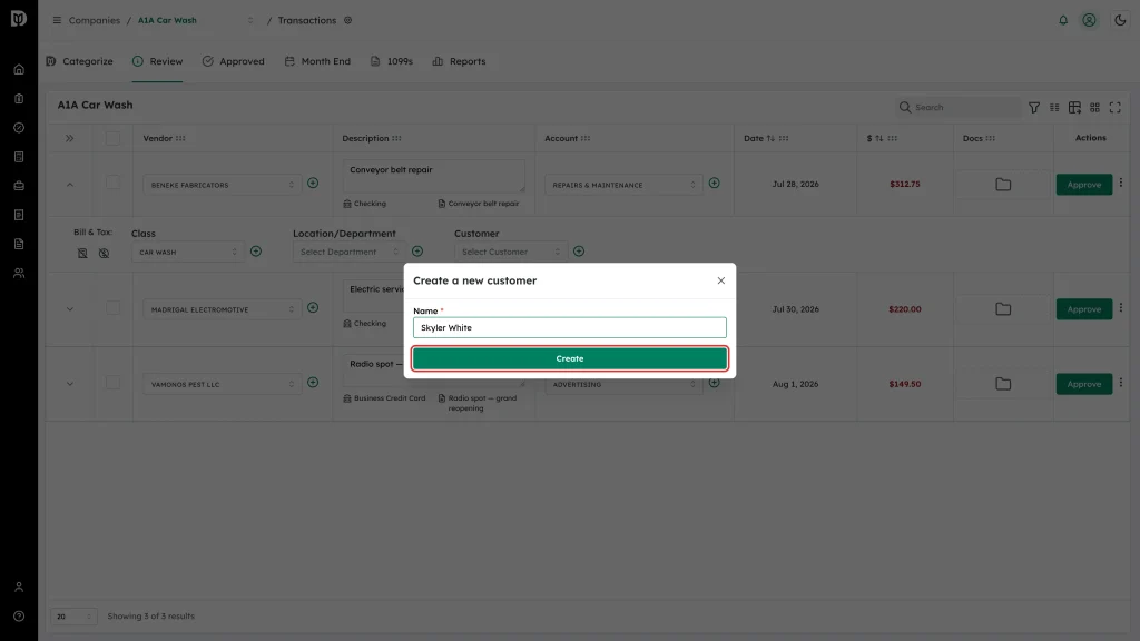 Create button in the Create a new customer window