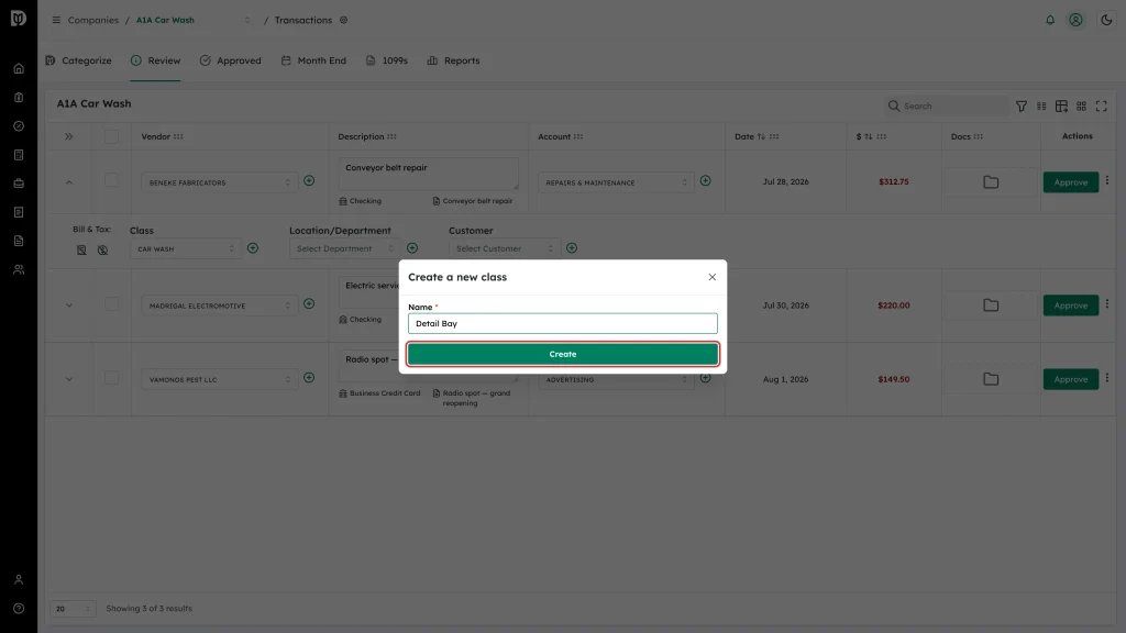 Create button in the Create a new class window