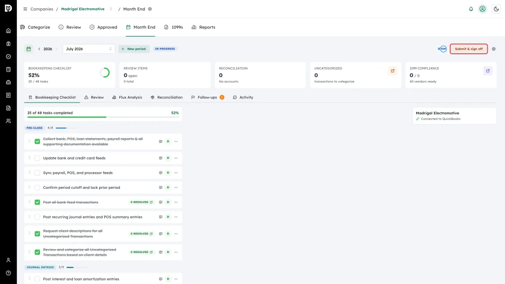 Highlighted Submit and sign off button in the workspace header