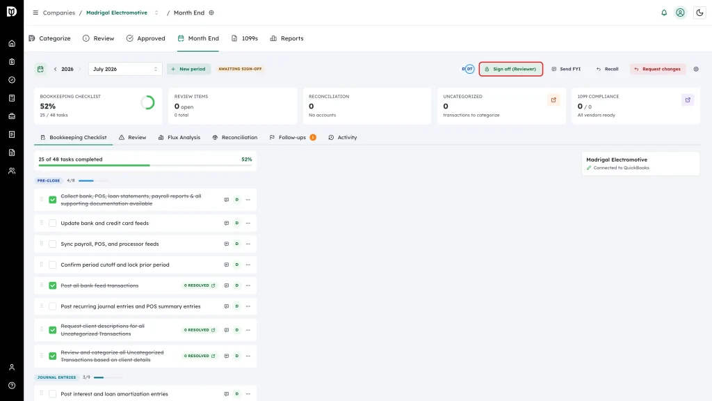 Highlighted Sign off (Reviewer) button in the workspace header