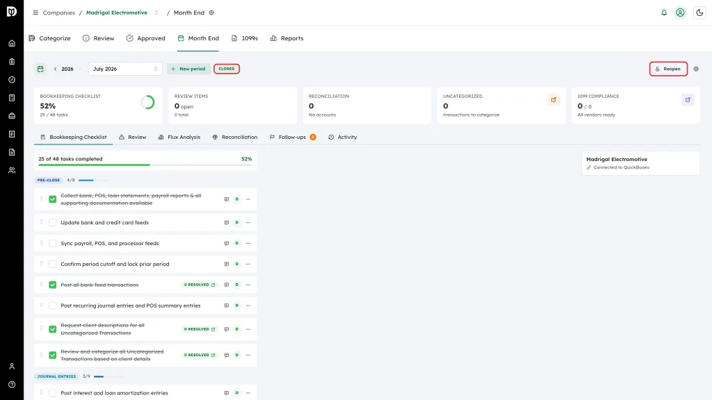 Highlighted Closed badge and Reopen button in the workspace header