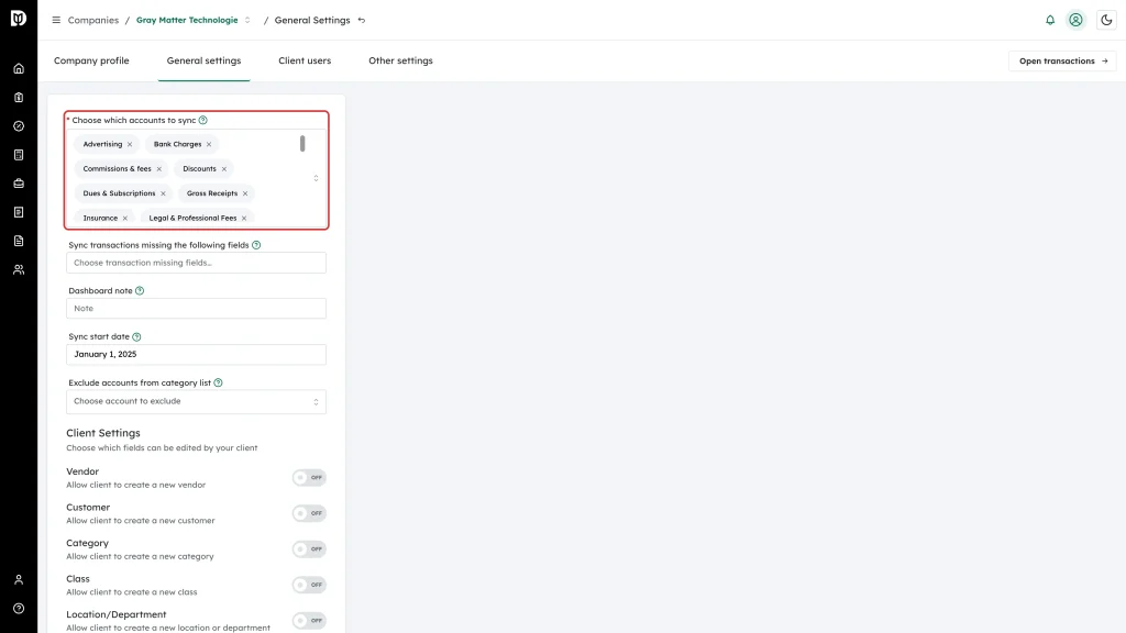 The Choose which accounts to sync field with several account tags selected