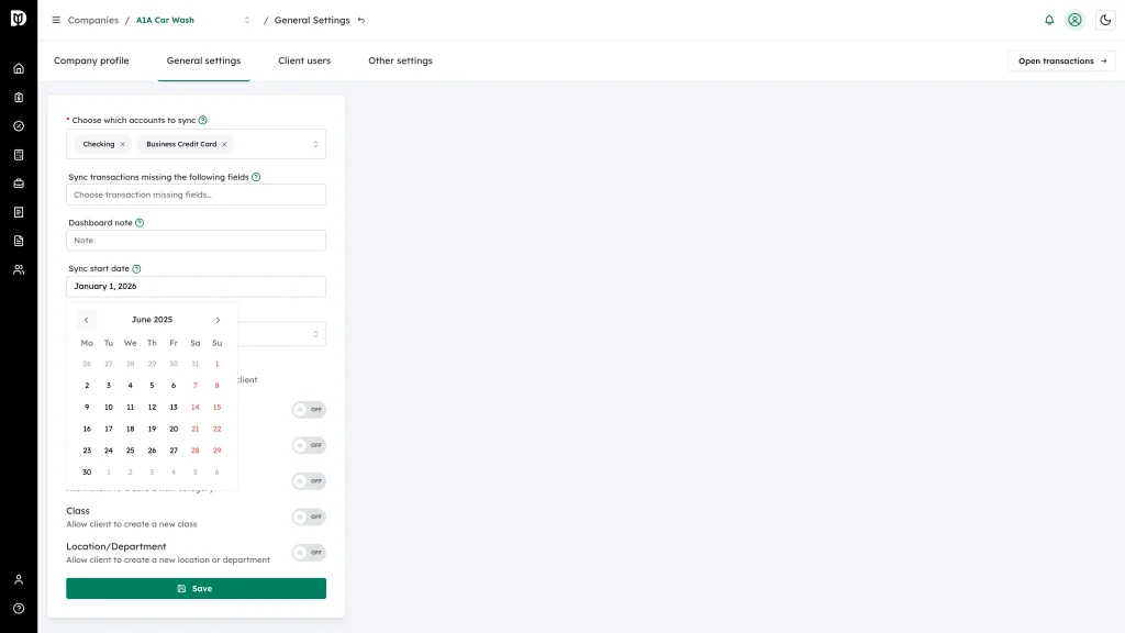 Open month calendar under the Sync start date field