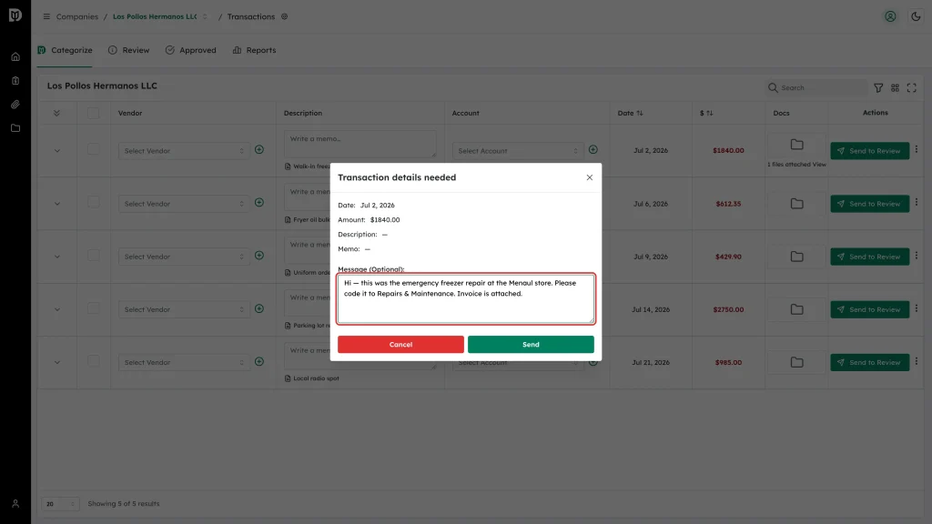 The Message field with a question typed in