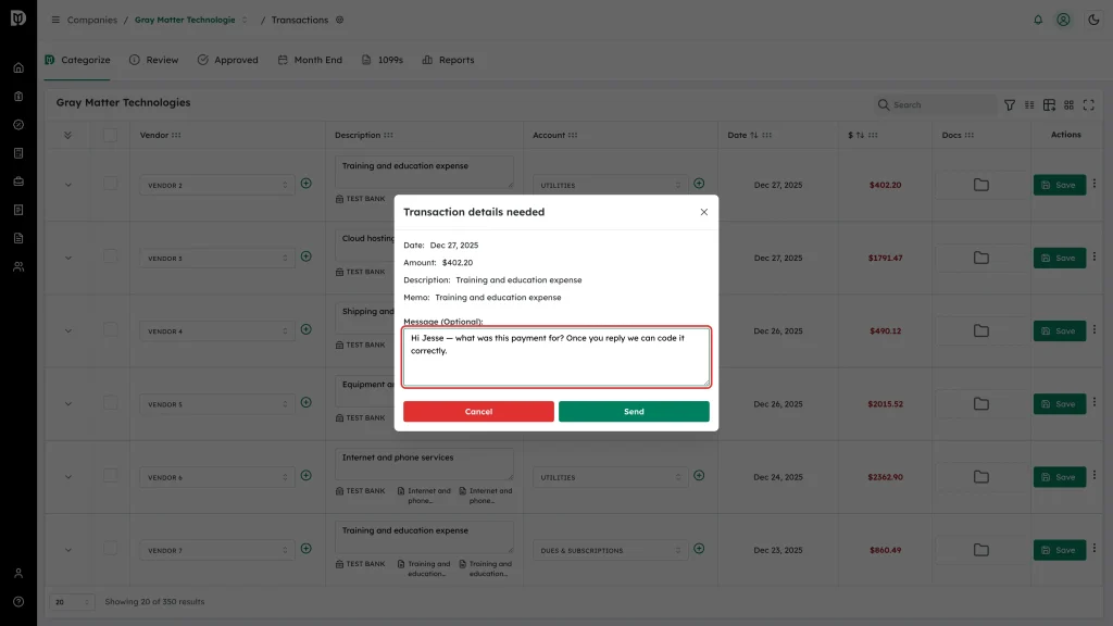 The Message (Optional) box with a question typed in it