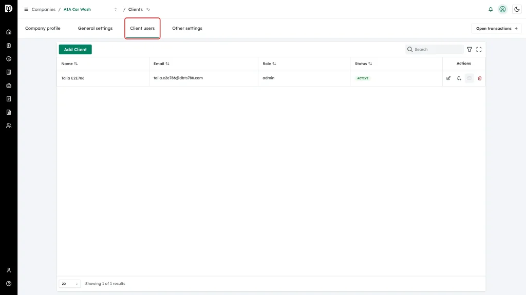 Client users tab in the company settings tab bar