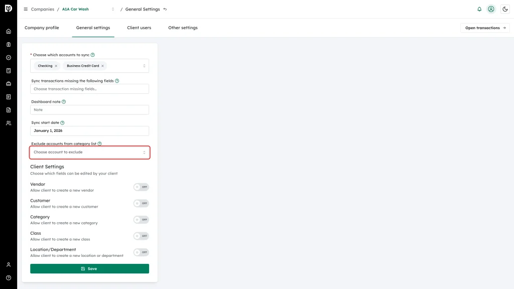 Empty Choose account to exclude box under the Exclude accounts from category list label