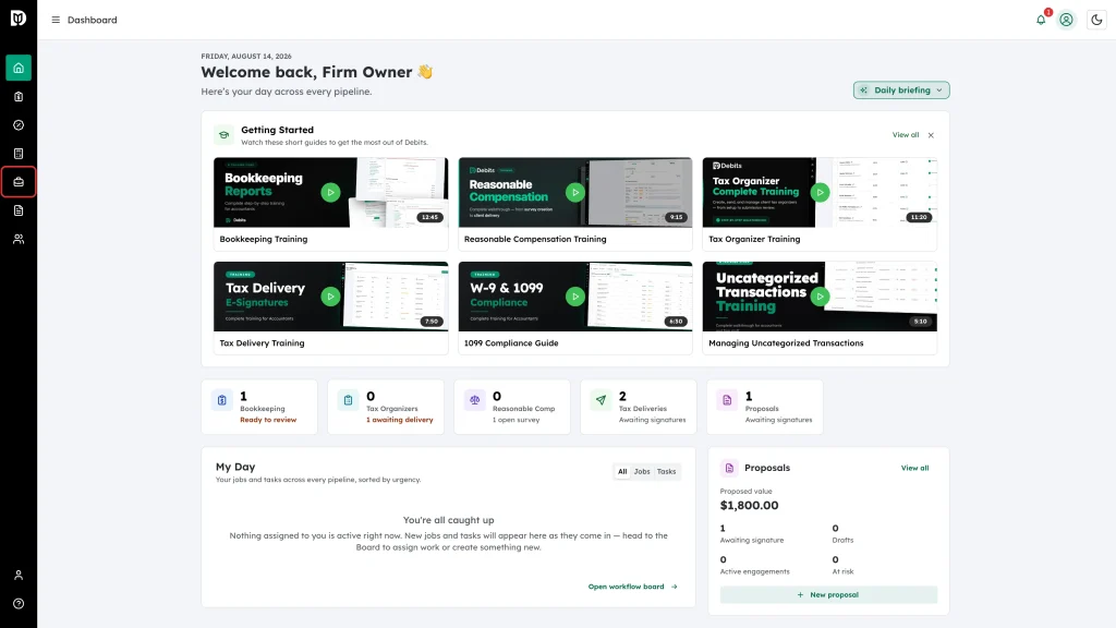 Workflow icon highlighted in the left sidebar