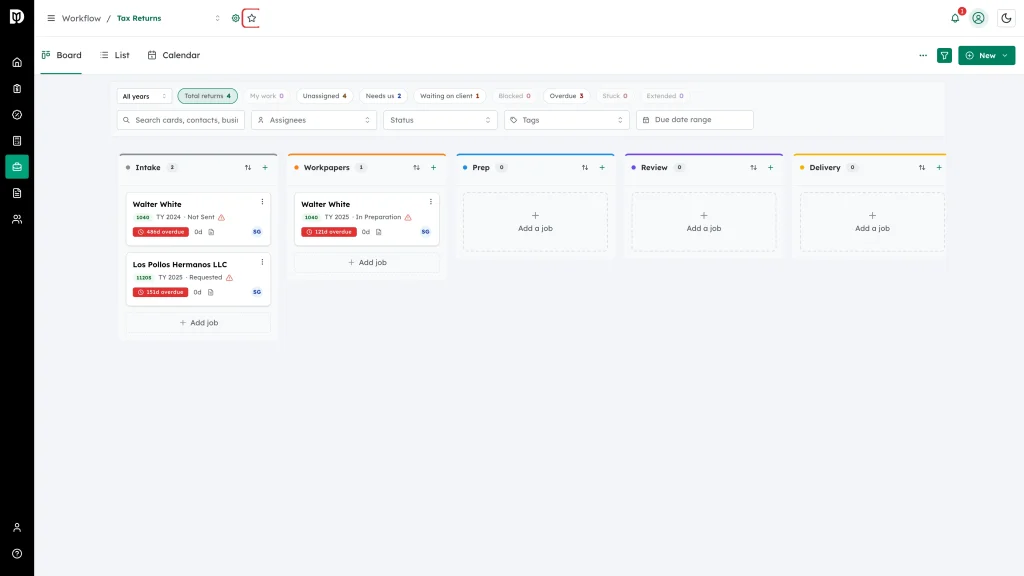 Default board star highlighted beside the board name