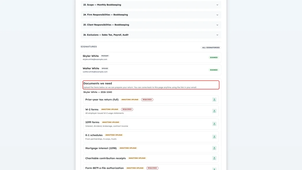 Documents we need heading above the awaiting-upload checklist