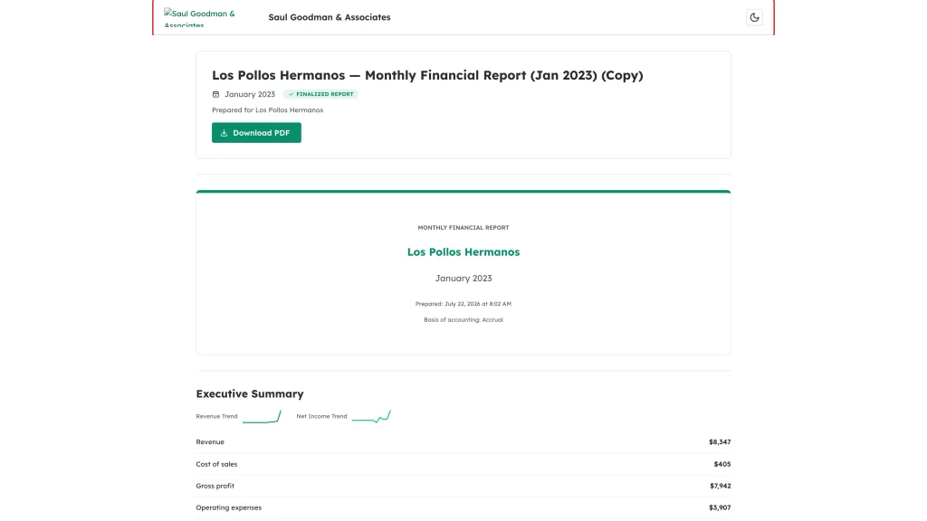 Firm branding header highlighted at the top of the report page
