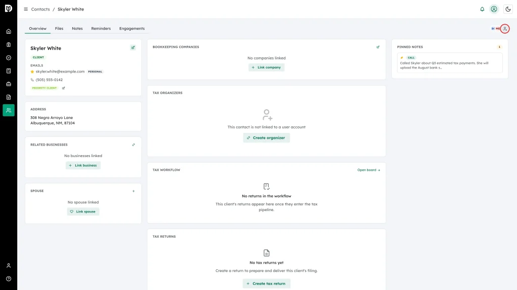 The Manage staff add-person control highlighted next to the staff avatars on a contact profile