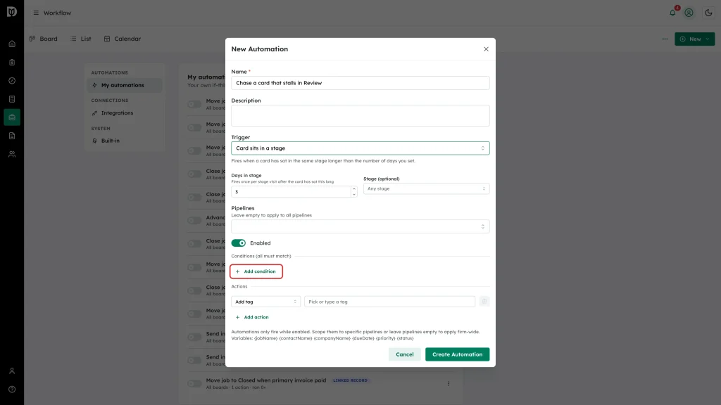 Add condition button highlighted under Conditions