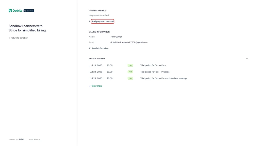 The Add payment method link in the billing portal
