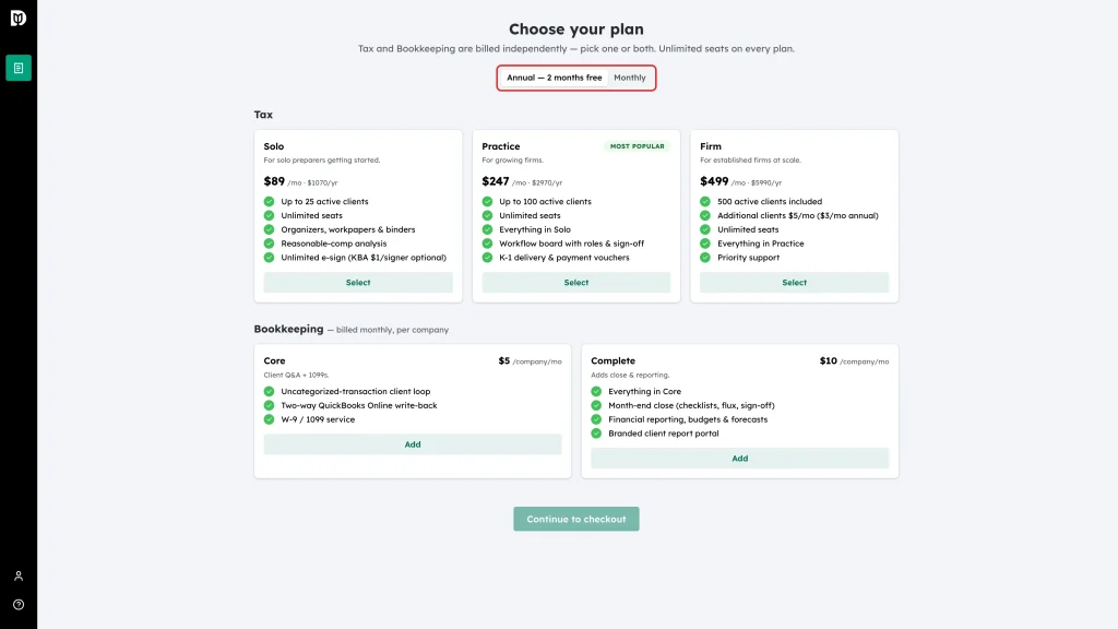 The Annual and Monthly billing period switch above the plan cards