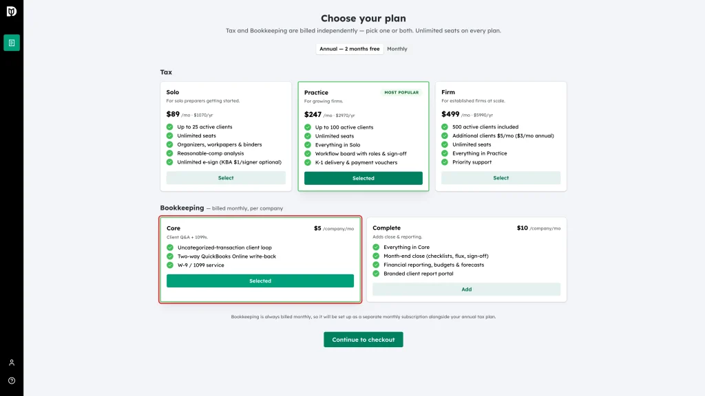 The Core bookkeeping card after it has been added
