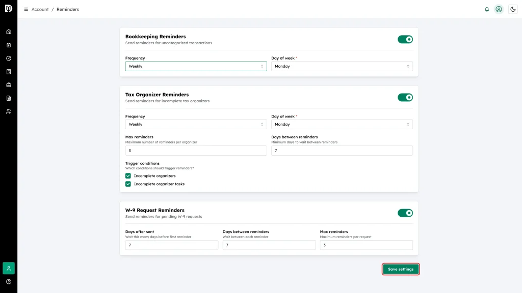 The Save settings button highlighted