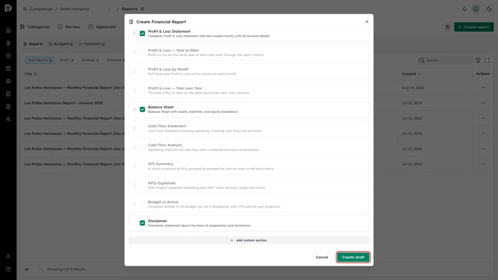 Create draft button highlighted at the bottom of the window