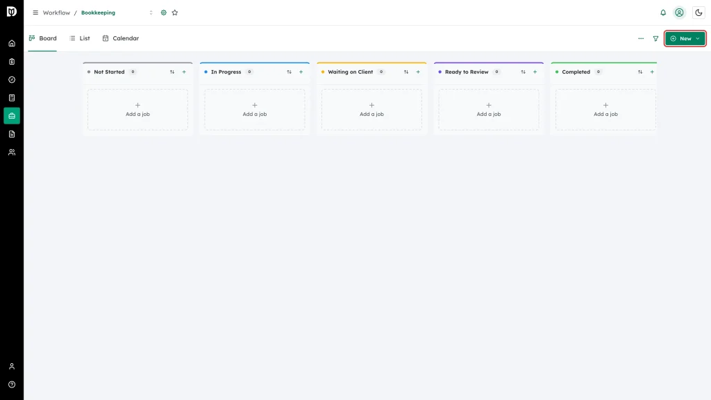 New button highlighted in the board toolbar