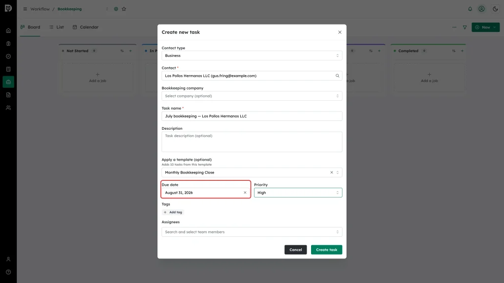 Due date field highlighted beside the Priority field