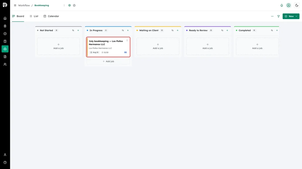 The moved card highlighted in the In Progress column