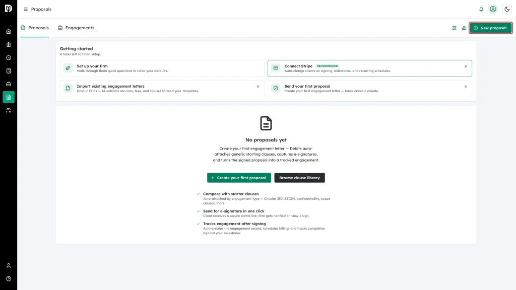 New proposal button at the top right of the proposals list