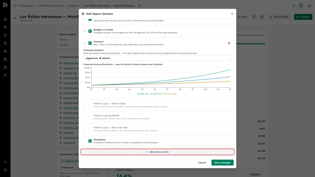 Add custom section button highlighted at the bottom of the section list