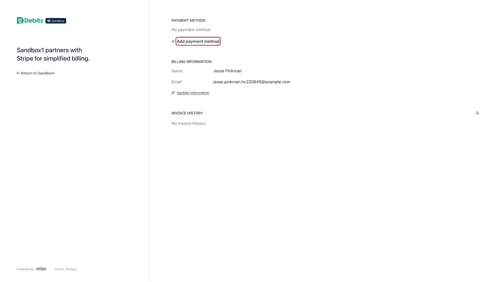 The Add payment method link in the billing portal of a past-due account