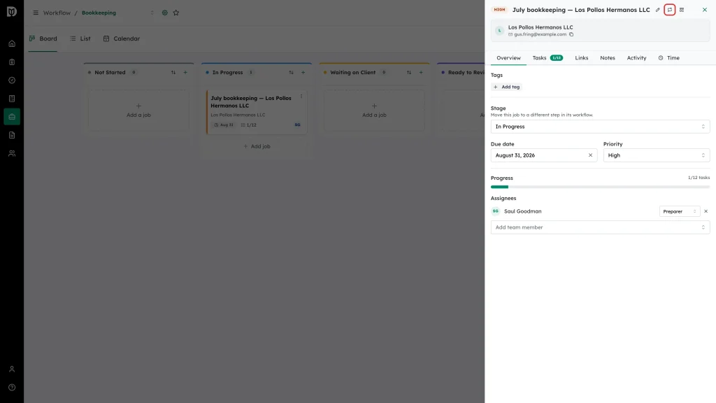 Repeat icon highlighted in the job panel header