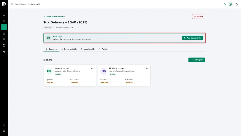 The Next Step card highlighted with its action button on the right
