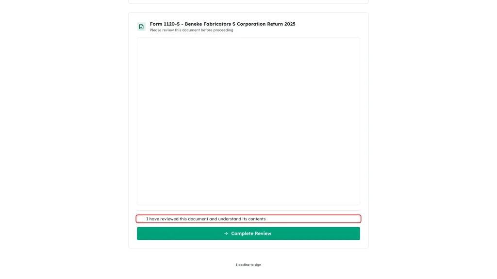 The I have reviewed this document checkbox highlighted below a review-only document