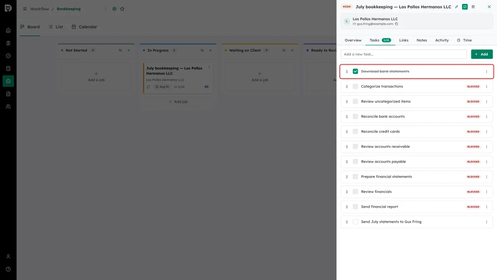 First checklist item highlighted in the task list