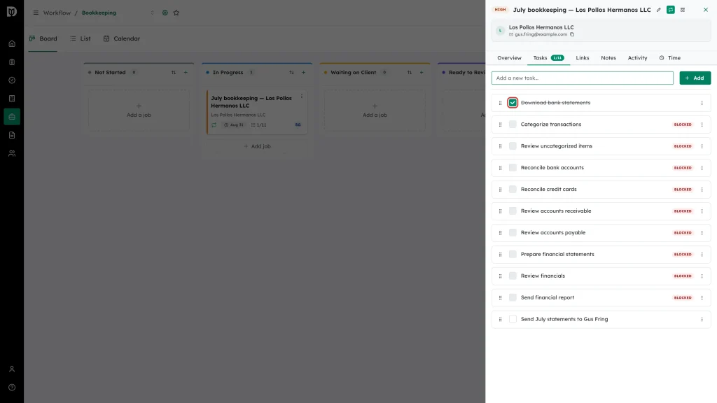 Checkbox highlighted on a completed checklist item