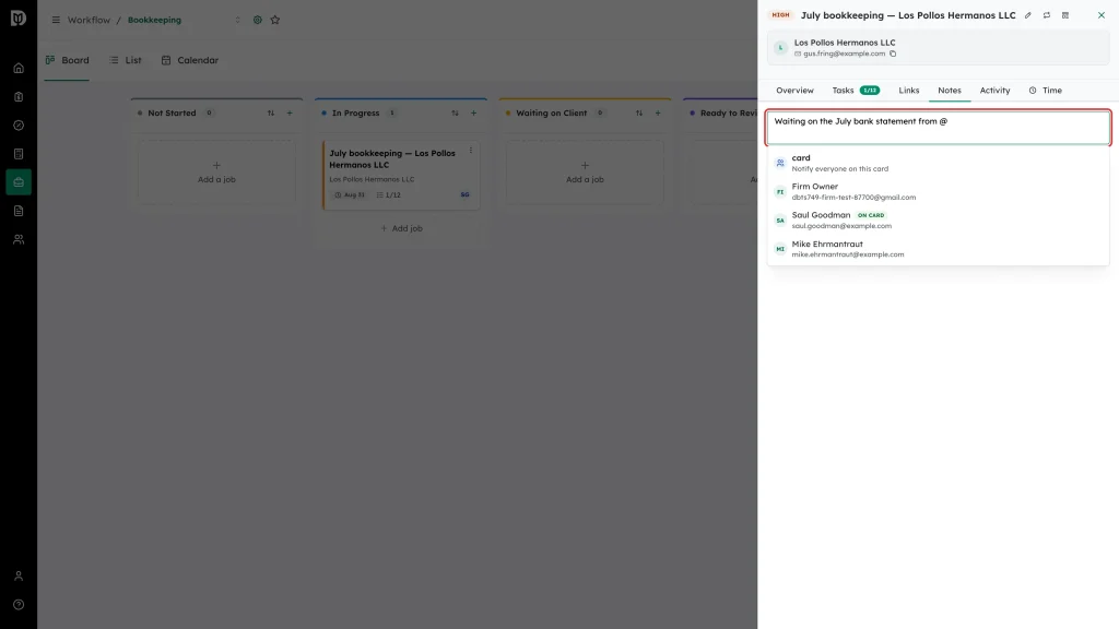 Note box highlighted with the mention list open