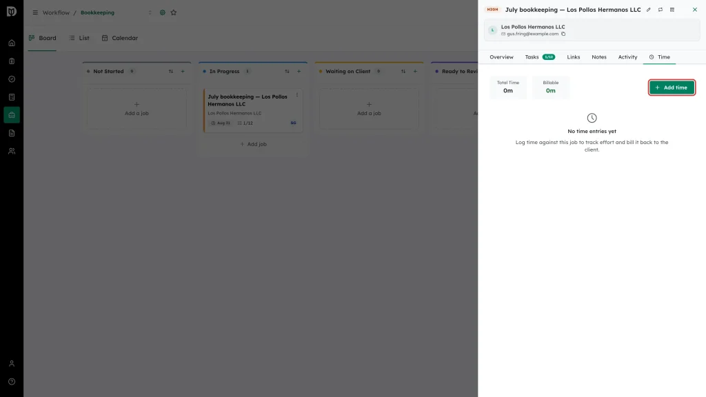 Add time button highlighted on the Time tab