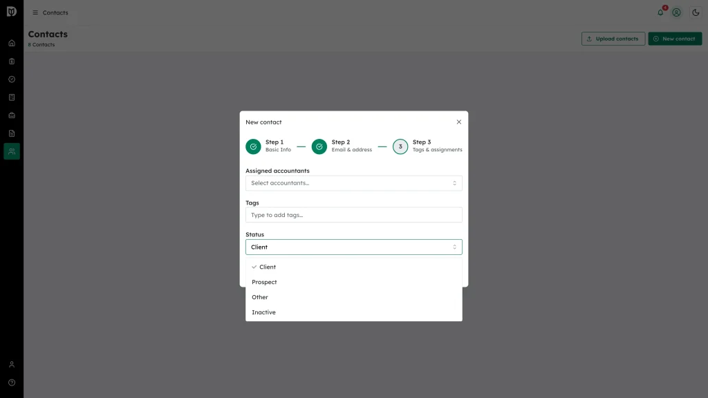 Status list open with Prospect among the options