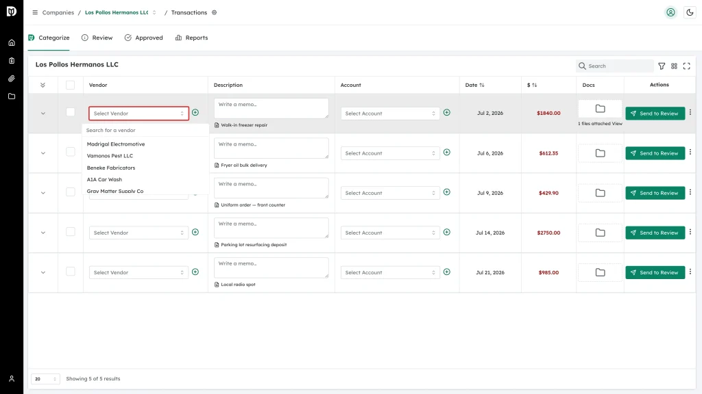 The Select Vendor field on the first row, with the vendor list open beneath it