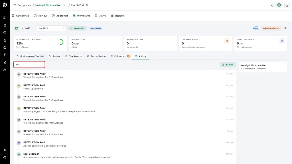 Highlighted activity type filter above the timeline