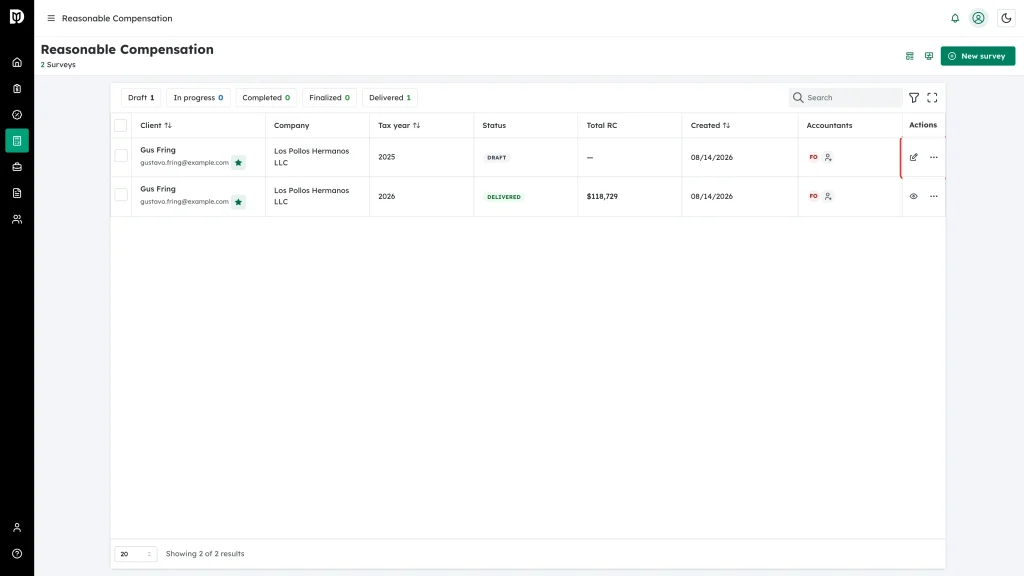 The Actions cell at the end of a survey row