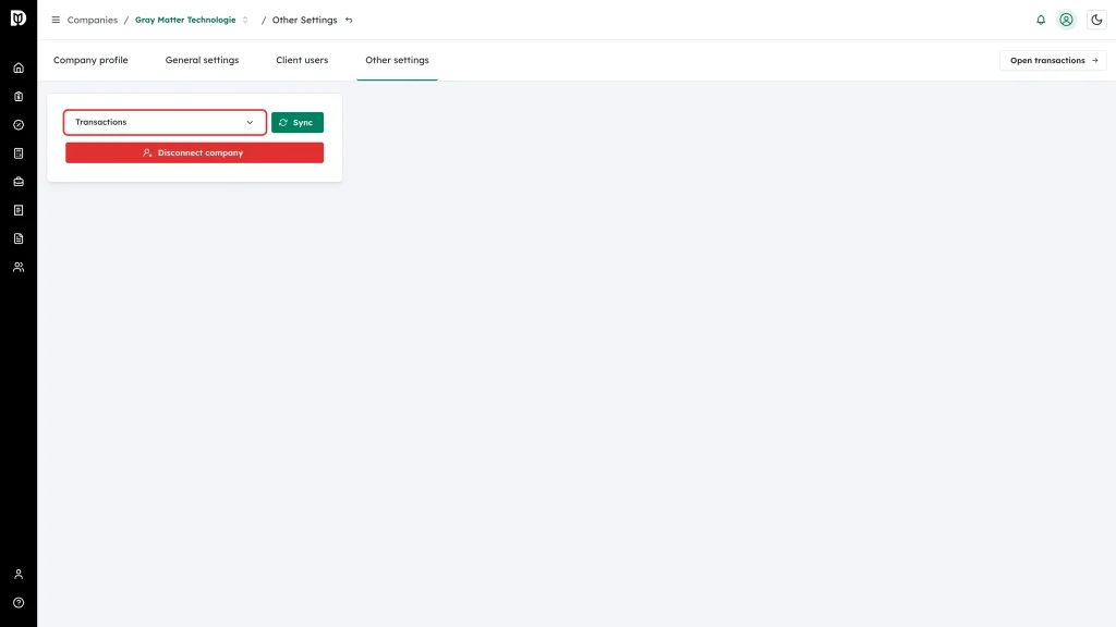 The sync picker showing Transactions